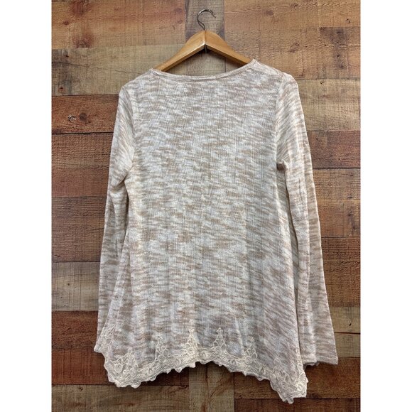 Jolt Beige Lace Hem Lightweight Sweater Top M - Picture 4 of 6